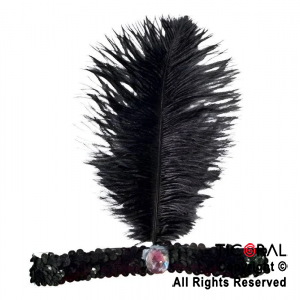 SET CHARLESTON VINCHA LENTEJUELA CON PLUMA BOQUILLA Y COLLAR x 1